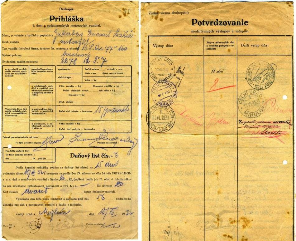 רישיון תנועה לאופנוע של עמנואל צוקרברג, 15.7.1932