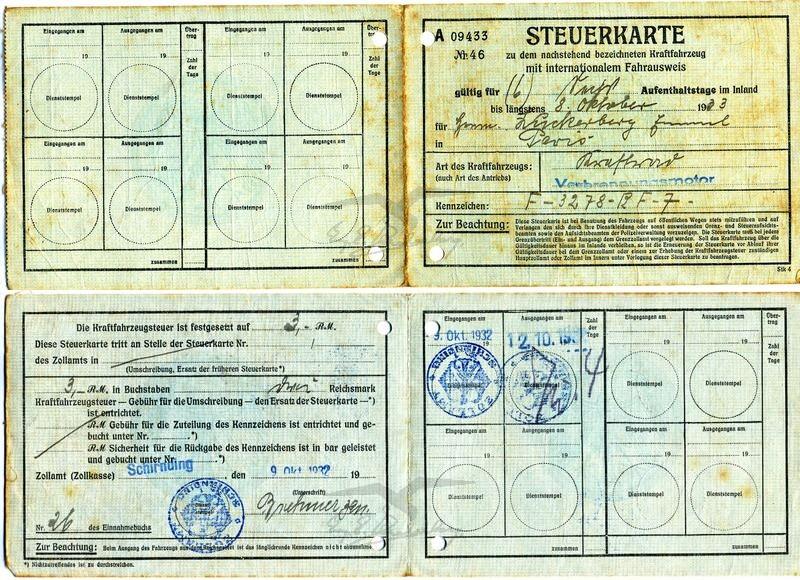 רישיון תנועה בין-לאומי לרכב מנועי של עמנואל צוקרברג עד 8.10.1933
