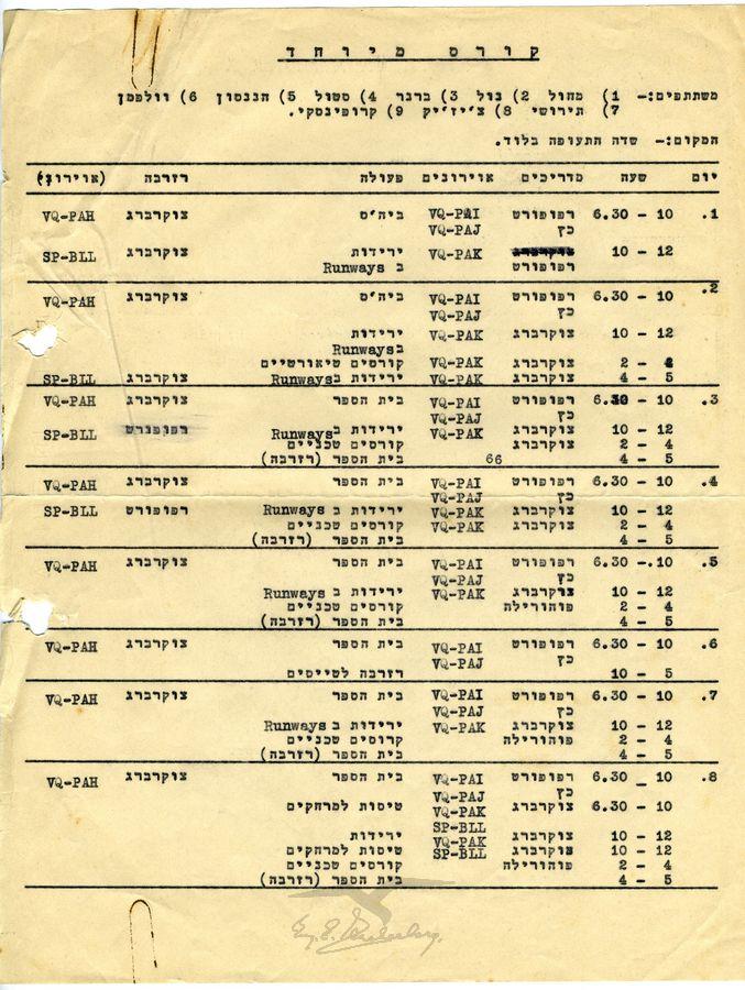 תוכנית מלאה של קורס טיס מיוחד של חברת 'אוירון' עבור תשעה תלמידים
