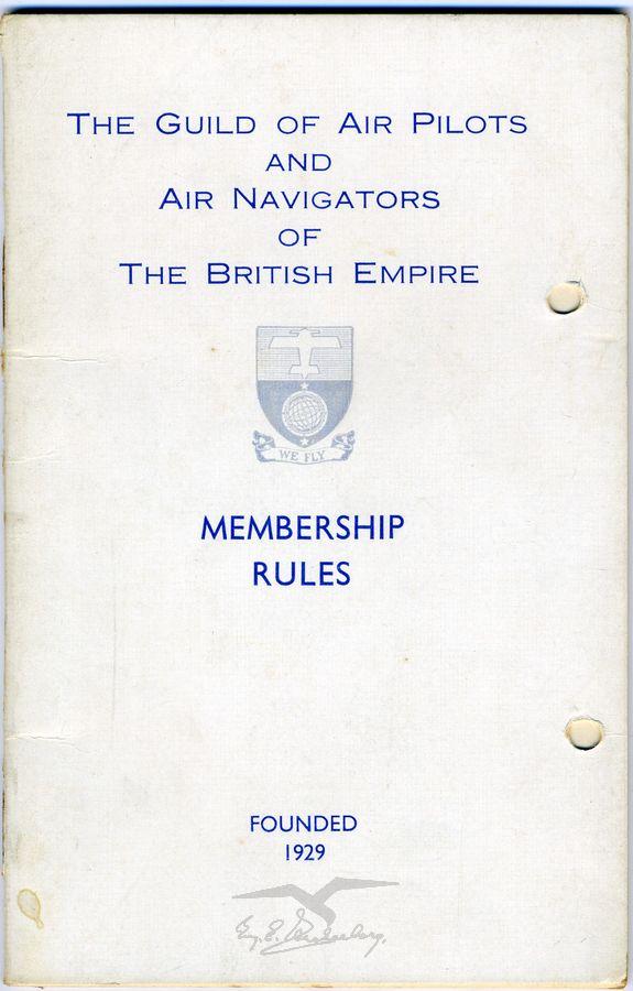 כריכת חוברת החוקים של גילדת הטייסים והנווטים הבריטיים, 1938