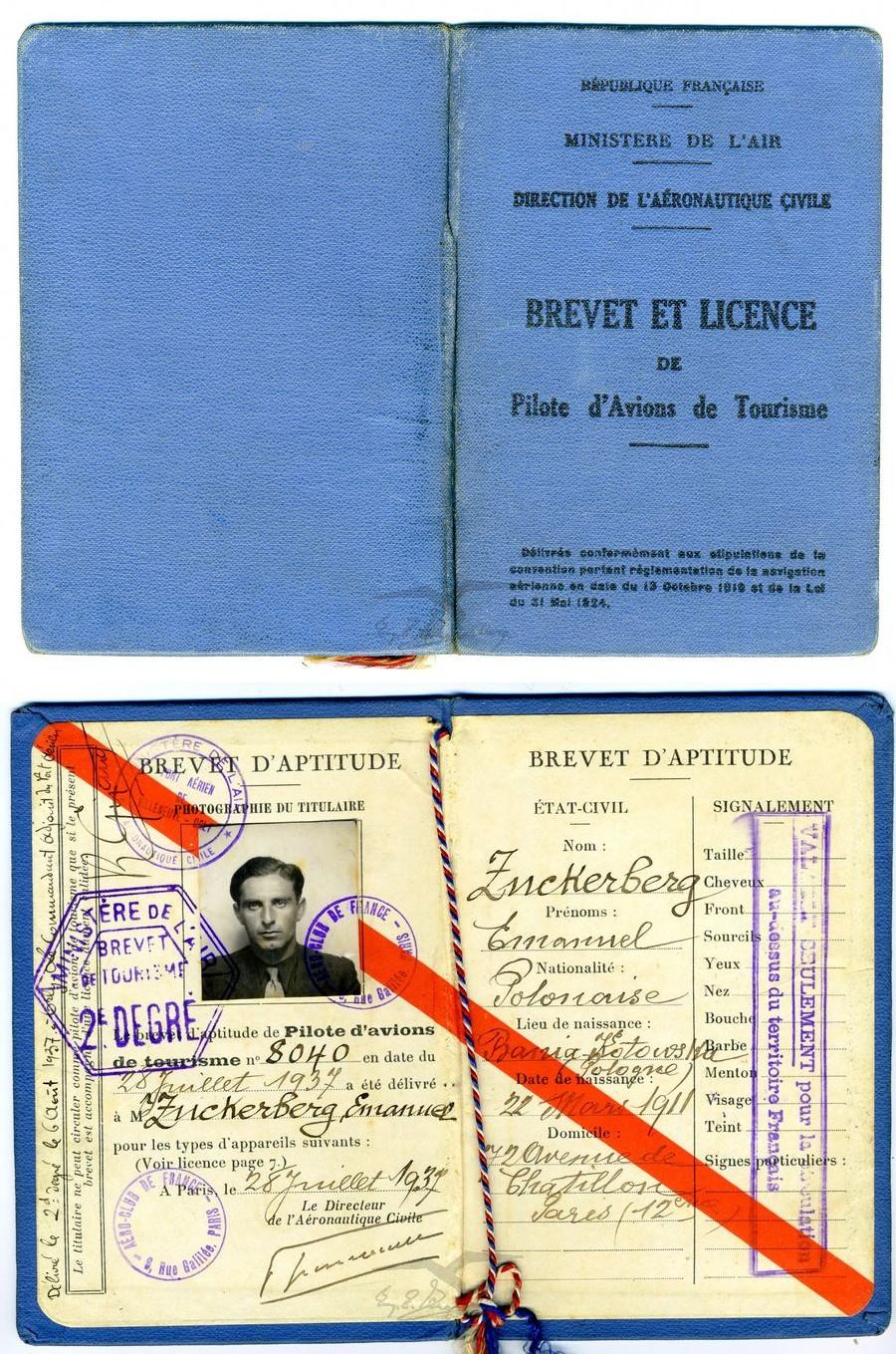 רישיון טיס צרפתי להטסת נוסעים על שם עמנואל צוקרברג